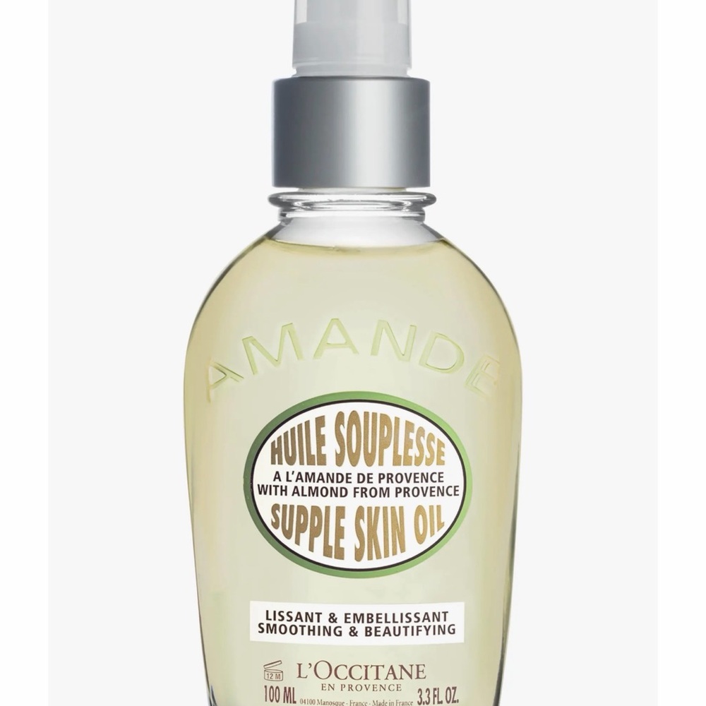 L'OCCITANE Almond Supple Skin Oil in Pale Yellow with Silver Pump